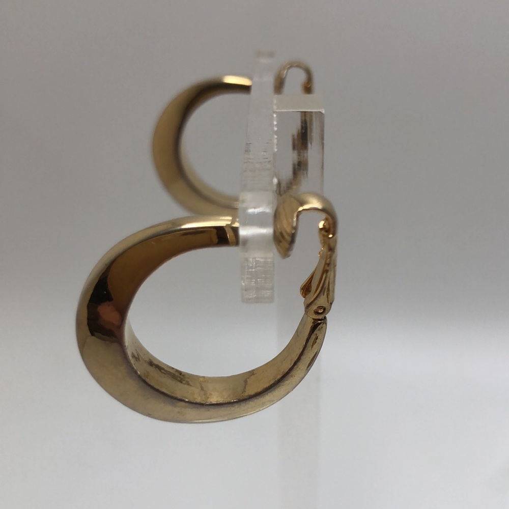 BERGERE Vintage Gold Tone Hoop Earrings, Signed Bergere Clip On Earrings 23mm